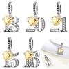 Copper Charms Original White Zircon Gemstone Yellow Heart Number Pendant 18 Beads Fit Bracelet Women Jewelry Diy Fine Gift