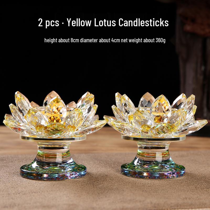Seven-Color Crystal Lotus Candle Holder for Buddhist Offerings: Eternal Ornament for Home Altar