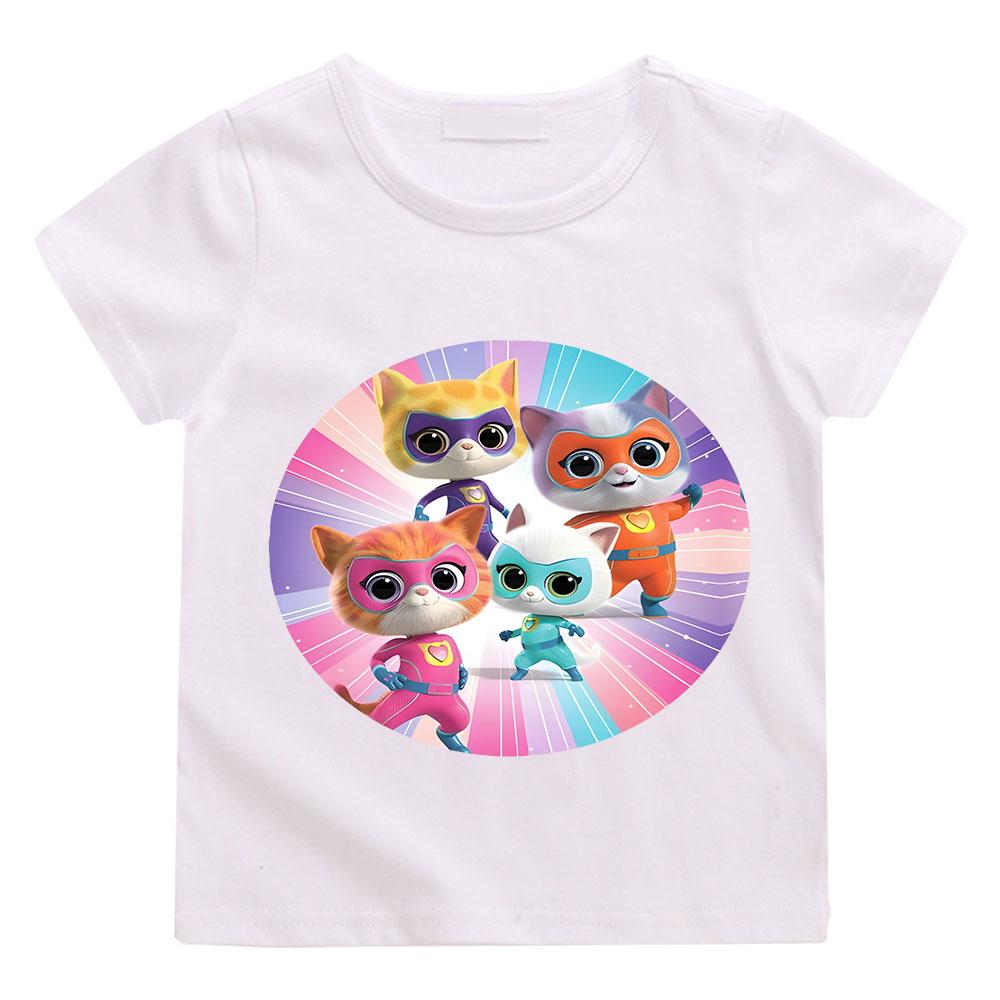 SuperKitties Kids Cartoon T-shirt Cotton Short Sleeve O-Neck Tops Boys Girls Clothes Y2k One Piece Anime Tees Summer Children