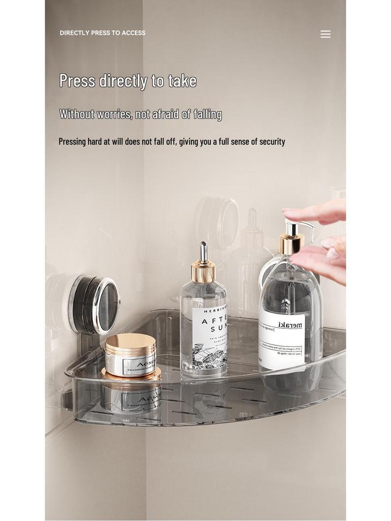 Wandmontiertes Eckregal mit Saugnapf – Bohrfreie Dreieckablage für Bad & Toilette