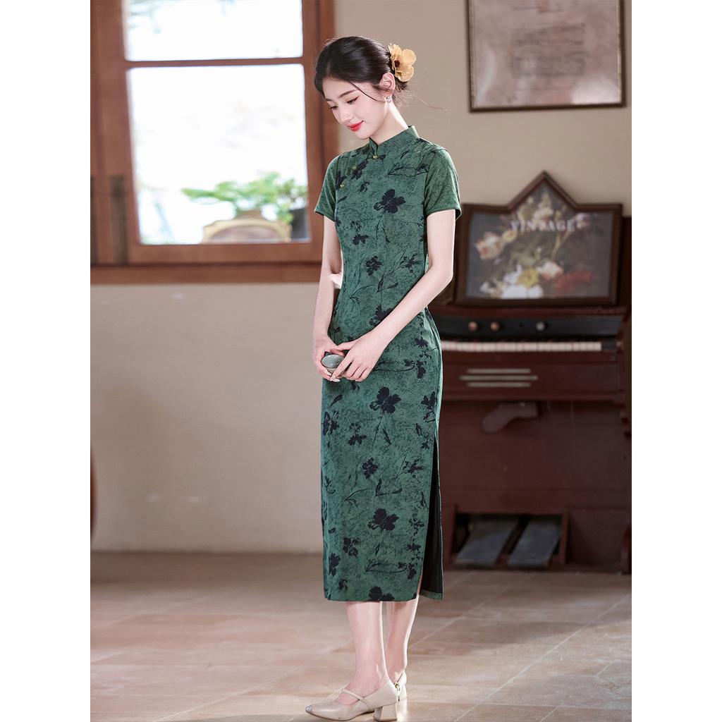 Retro national style daily summer new Chinese style slim fit high elegance 1011 new daily wear green cheongsam