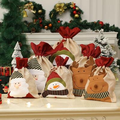 Cartoon-Weihnachtsmann-Schneemann-Rentier-Weihnachtsgeschenktüte Dimity Zwei Größen Weihnachts-Apfeltasche Große Kapazität Mehrfarbig
