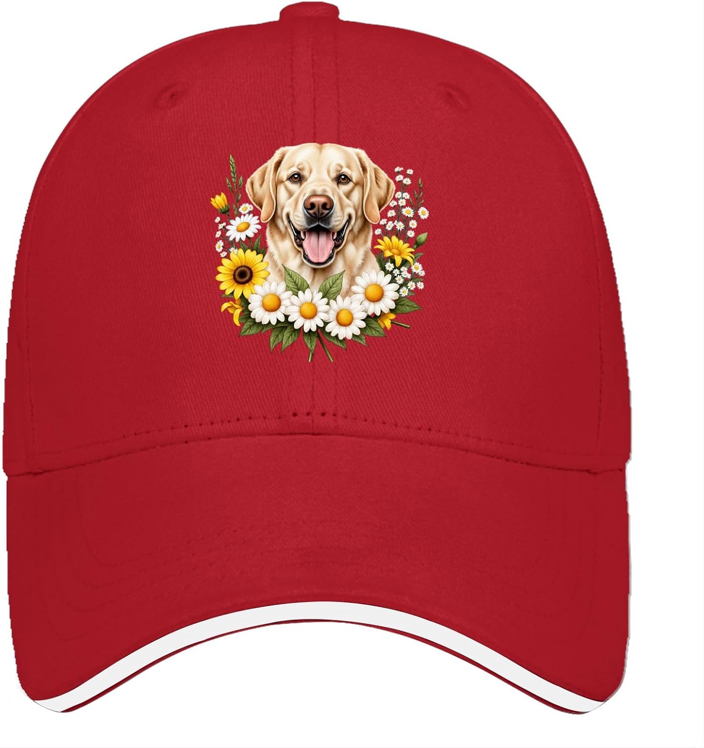 

Labrador Dog Sunflower Daisy Floral Print Baseball Cap Unisex Polyester Adjustable Outdoor Hat One Size