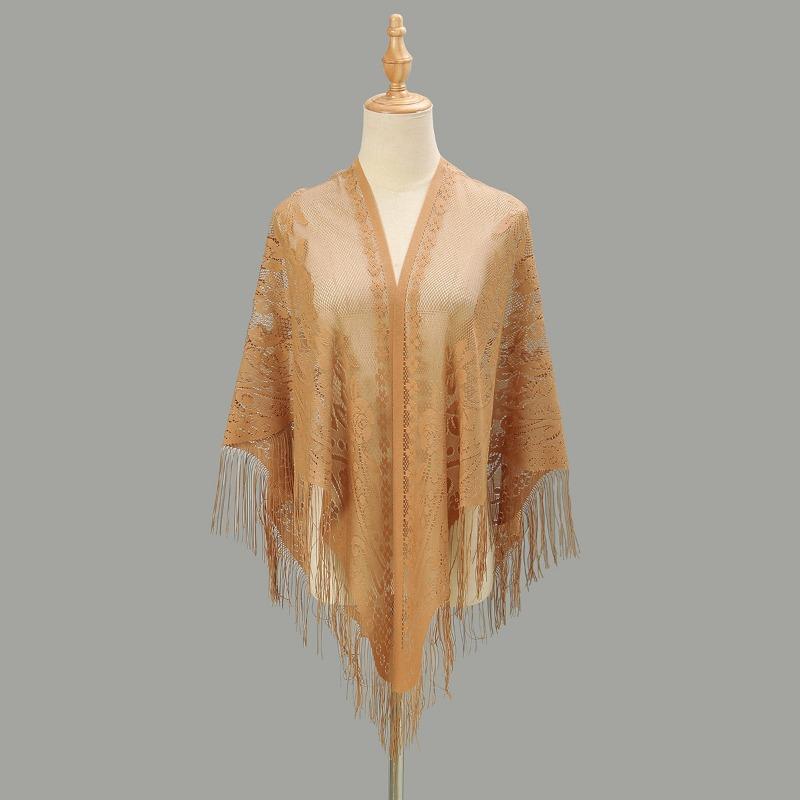 New hollow monochrome polyester triangle scarf women's popular hot-selling solid color with soft shawl