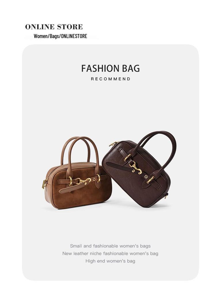 Exklusiv Retro Boston Bowling Handväska i Äkta Läder - Snygg Axelremsväska & Pendlarväska för Kvinnor