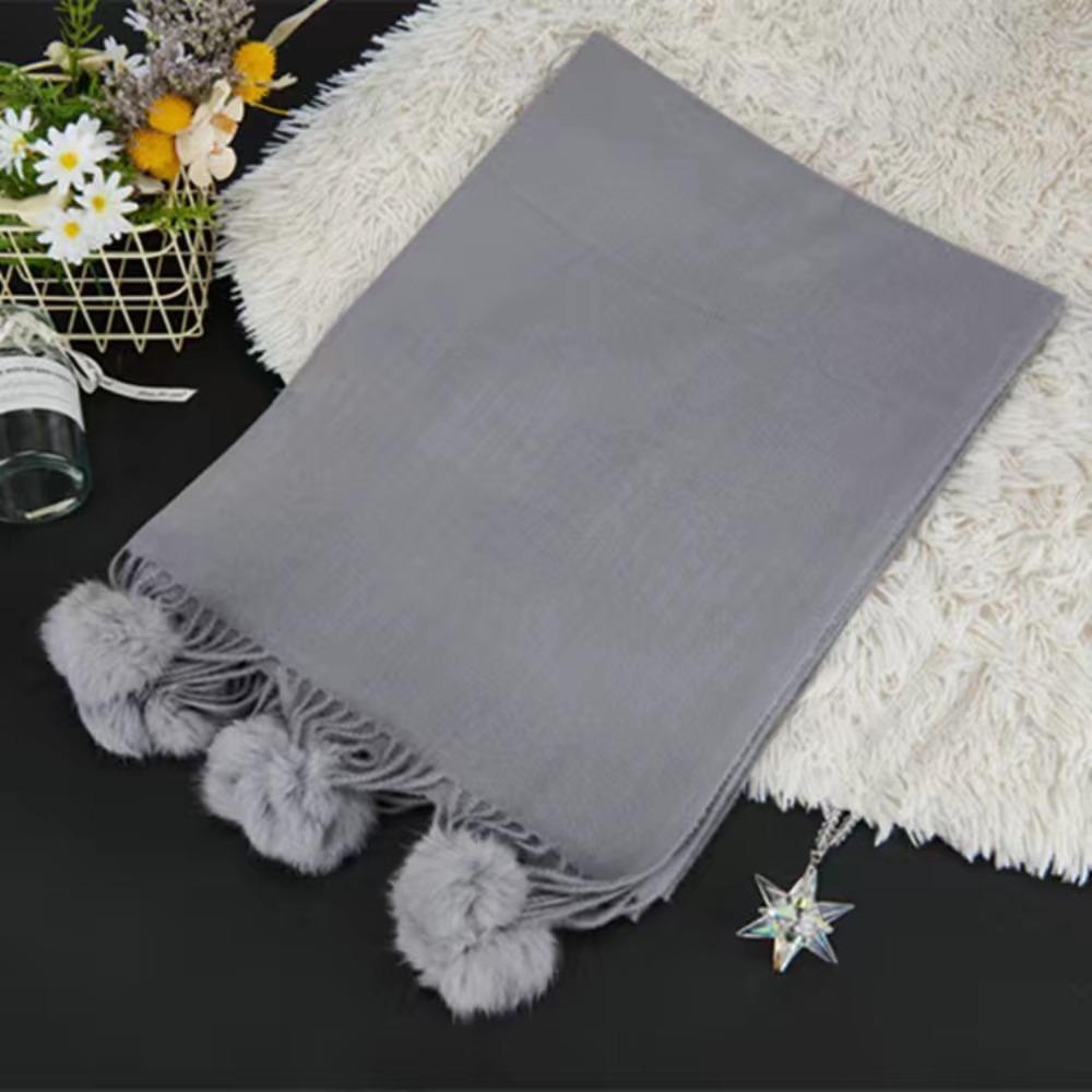 Oversized Rabbit Fur Pom Pom Scarf Solid Color Oversized Pashmina Poncho Outdoor Wear