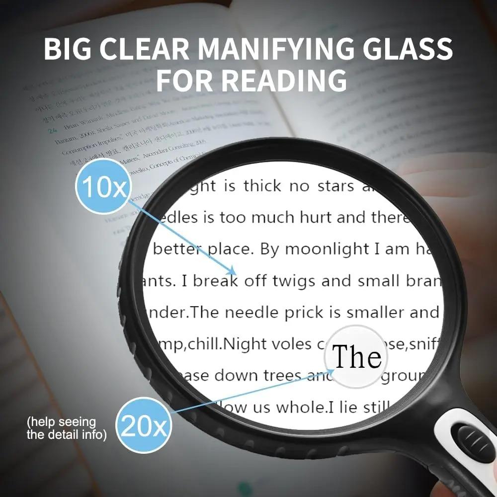 Magnifying Glass With Light, 10x 20x Magnifier With 4pcs Led Lights, Reading Magnifiers For Seniors, Kids, Close Work Assistant