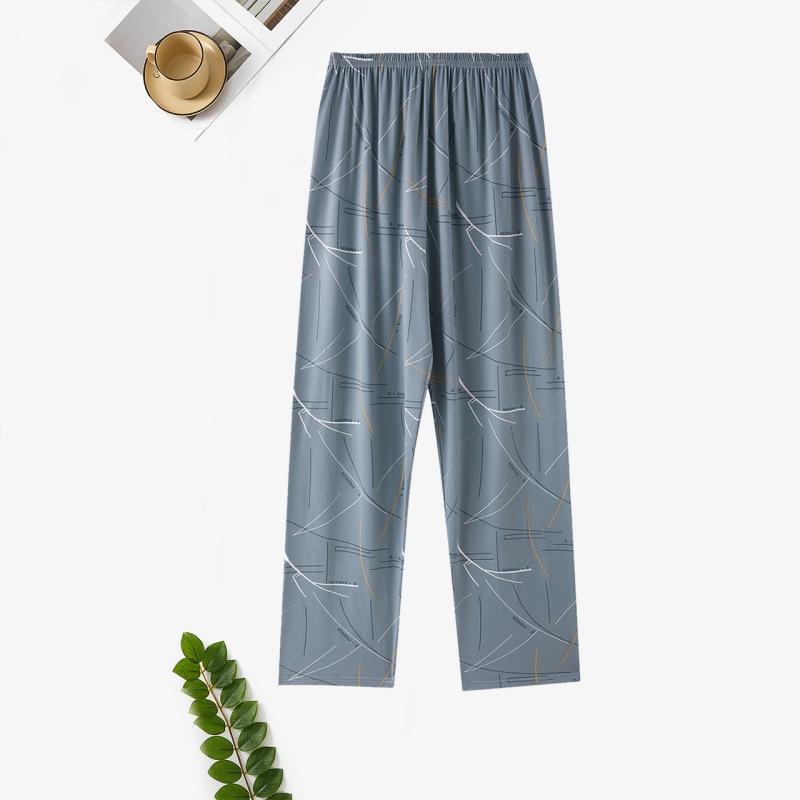 Men's Stylish Summer Pajama Pants, Thin Home Pants, Loose Breathable Air-Conditioned Pants with Elastic Waist