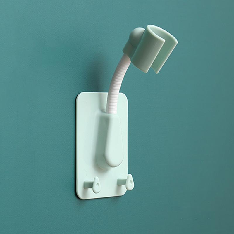 1PC 360° Adjustable Self-Adhesive Showerhead Bracket Wall Mount With 2 Hooks Stand Bathroom ABS