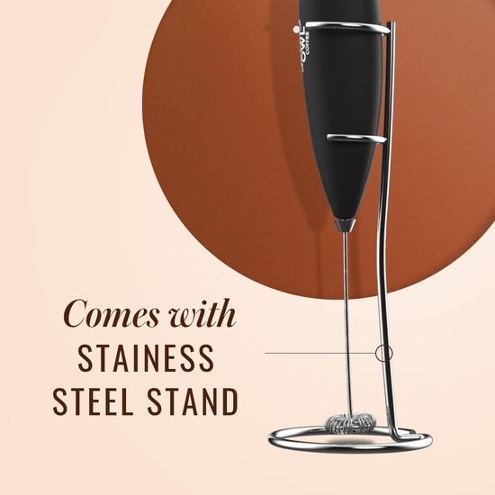 Sleepy Owl Powerful Milk Frother for Coffee | Black Color | Battery Operated Electric Frother | Stainless Steel Whisk with Frother Stand