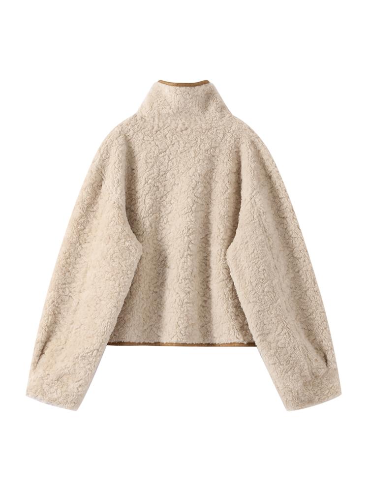 Women's Double-sided Winter Jacket Stand Up Collar Warm Jacket Women's Suede Lamb Wool Jacket Fashionable Thick Jacket Autumn and Winter