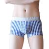Men Casual Underwear Mid-rise Letter Plaid Print Patchwork Design Shorts Briefs 3D U-convex High Elasticity Panties