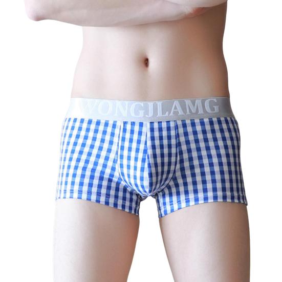 Men Casual Underwear Mid-rise Letter Plaid Print Patchwork Design Shorts Briefs 3D U-convex High Elasticity Panties