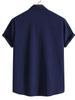 [Minesam] Men's Cotton Linen Shirt, Short Sleeve, Cool, Summer Wear, Relaxed Fit, Plus Sizes (Navy, L)
