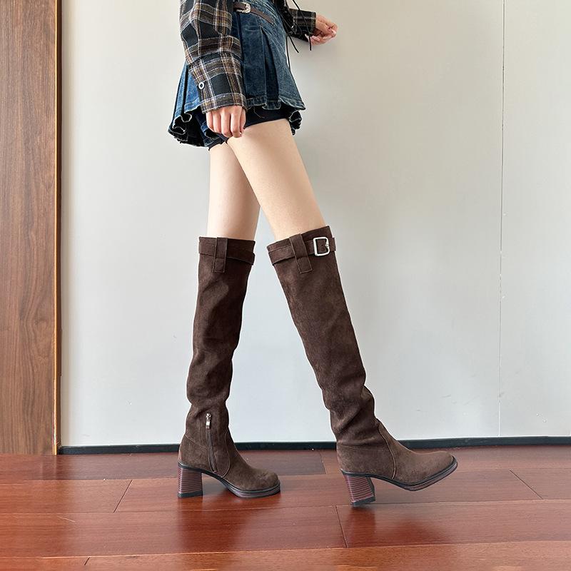 High-heeled Knee Boots Women's Autumn and Winter Thin Long Boots Women's Thick-soled Thick-heeled Stacked Boots Elastic Thin Boots