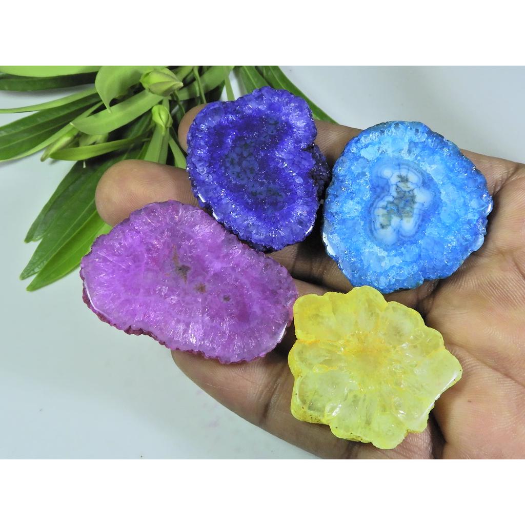 289Cts. Gefärbter Solar Durzy Achat 4 Stück Kristall Lose Edelstein Los 30x36-28x44MM A-231