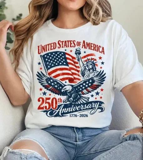 USA 250 Years Anniversary Flag Patriotic, 4th of July 1776-2026 Graphic S