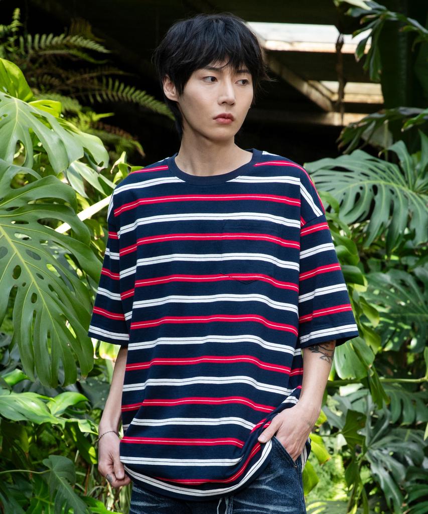 Gluck Gt141 Multi-Stripe Pocket T-Shirt (Navy)
