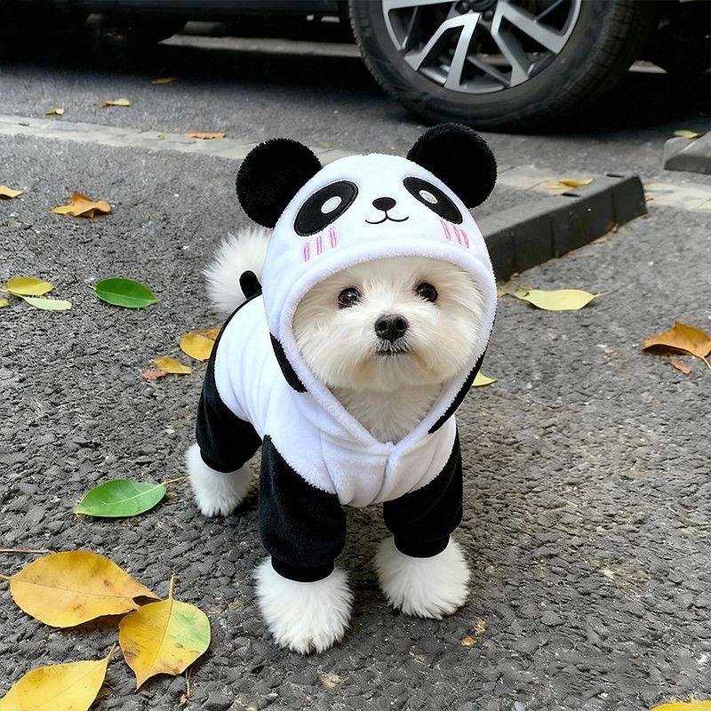 Dog Winter Coat Panda Costume Warm Four Legs Outfit Teddy Bichon Cat Clothes Anti Shedding Thicken Dog Costume