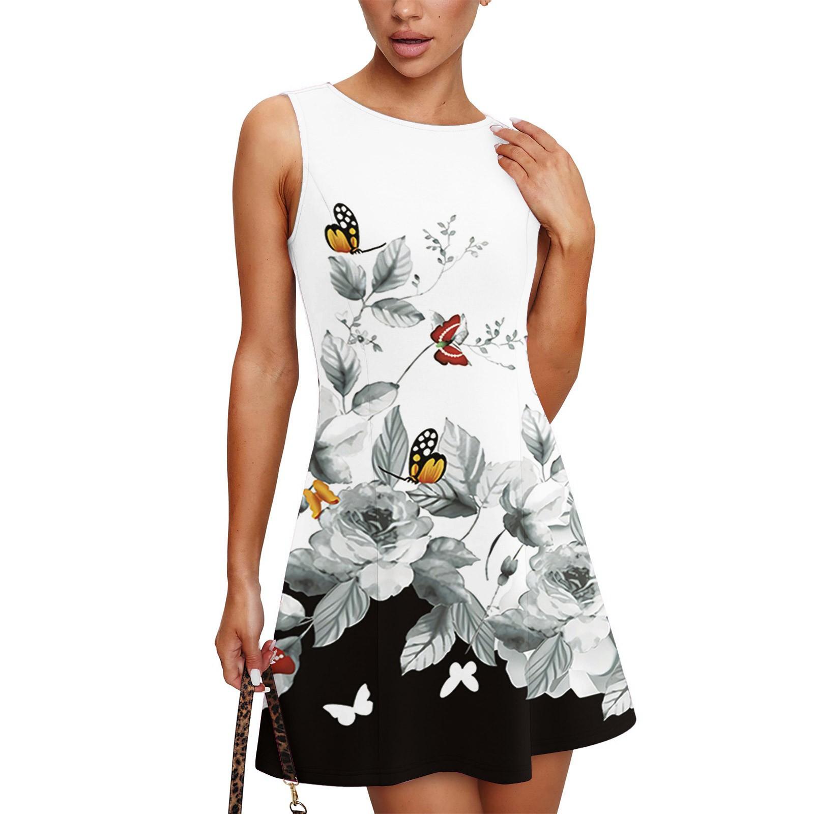 

Женское модное повседневное платье без рукавов с круглым вырезом и принтом Платье без рукавов с круглым вырезом XXL белый