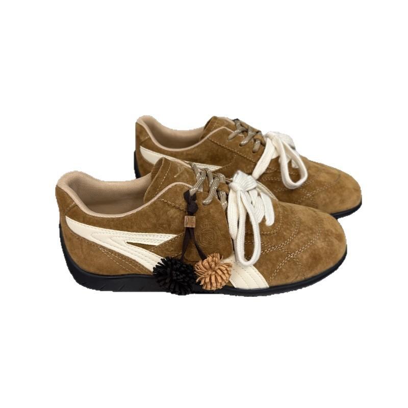 Nische Retro Anhänger Schnürschuhe mit dicker Sohle Dexun Schuhe 2025 neu runde Zehenpartie lässig vielseitig farblich passend Sportschuhe Board-Schuhe