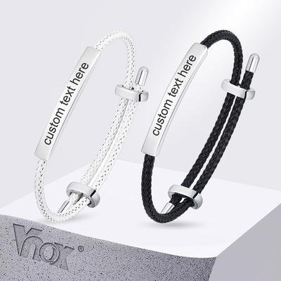 Vnox Free Engrave Name Words Stainless Steel Bar Bracelets,Adjustable Twisted Rope Shaped Metal Bangle,Personalized Gift for Men