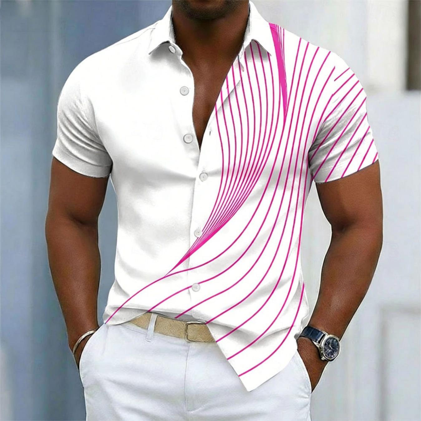 Men s plus Size Geometric Print Shirt Street Fashion Casual Comfortable Vacation Short Sleeve Lapel Shirt XS