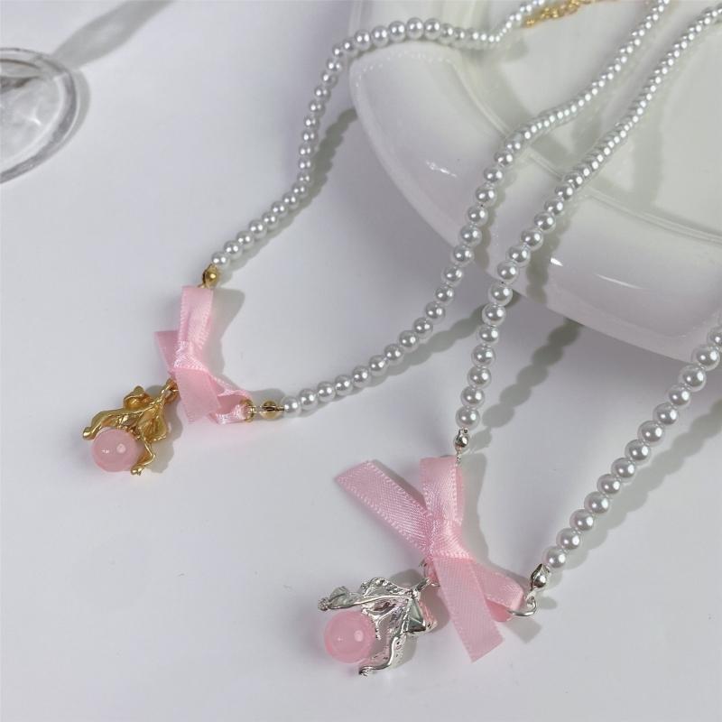 Bohemian Bowknot Pendant Necklace Elegant Choker Pearls Beaded Charm Necklace Neck Chain Fashion Summer Jewelry Gift