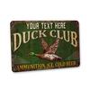 Custom Duck Hunting Club Metal Sign Vintage Wall Art Decor Waterproof Dustproof Home Bar Man Cave Decoration