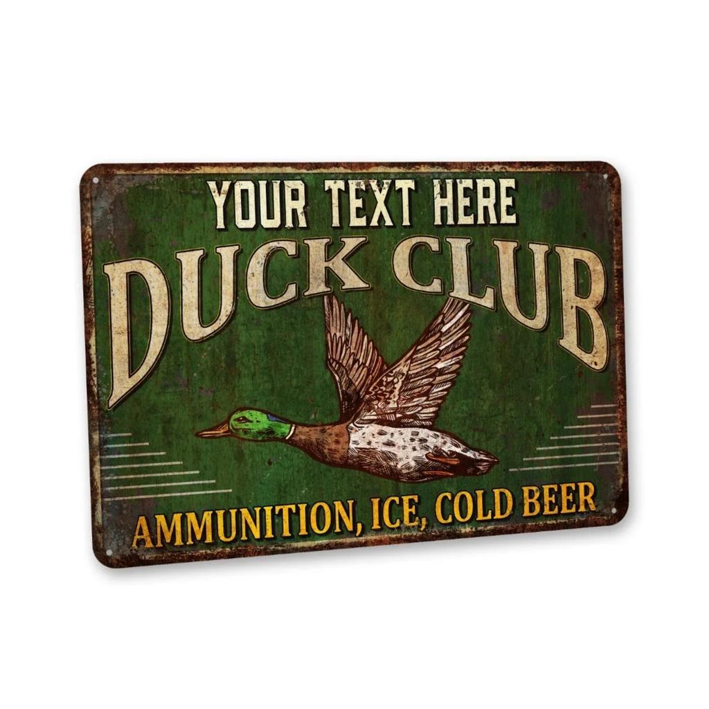 Custom Duck Hunting Club Metal Sign Vintage Wall Art Decor Waterproof Dustproof Home Bar Man Cave Decoration