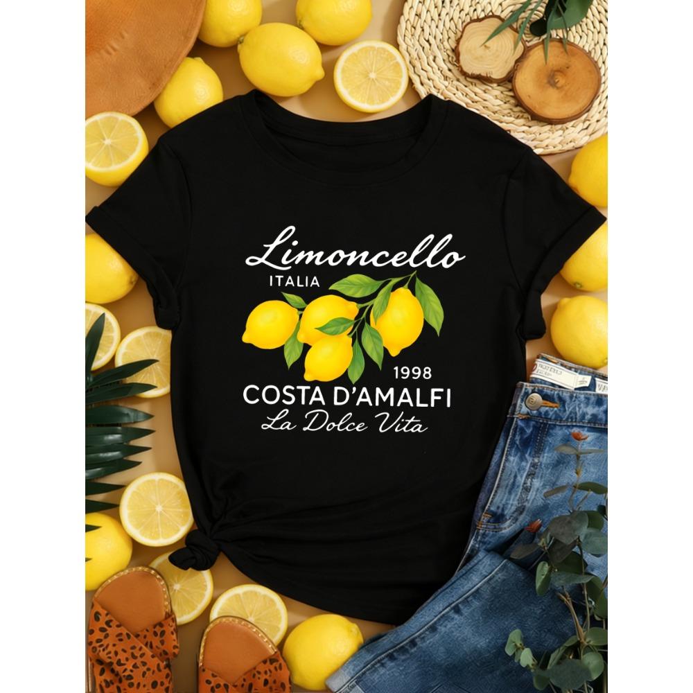 Limoncello Italia La Dolce Vita Lemon Print Women T-Shirts Summer Breathable Short Sleeve Trendy O-Neck T Shirt Y2K Tops