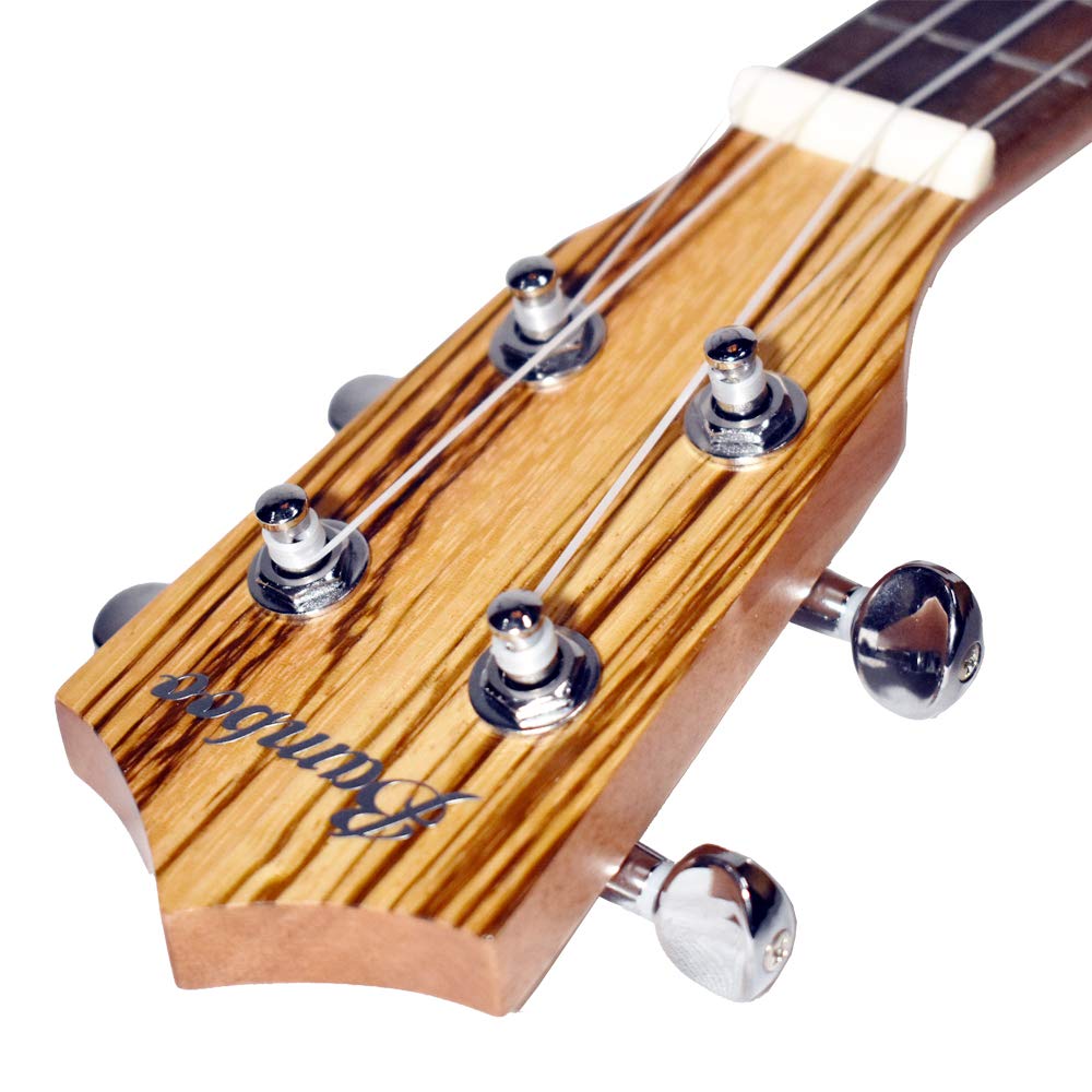 Bamboo BU-23CBQ Electric Ukulele with Built-in Tuner and Preamp, Concert Size, Zebrano Wood, Geared Tuners (Built-in Tuner, Soft Case Included)