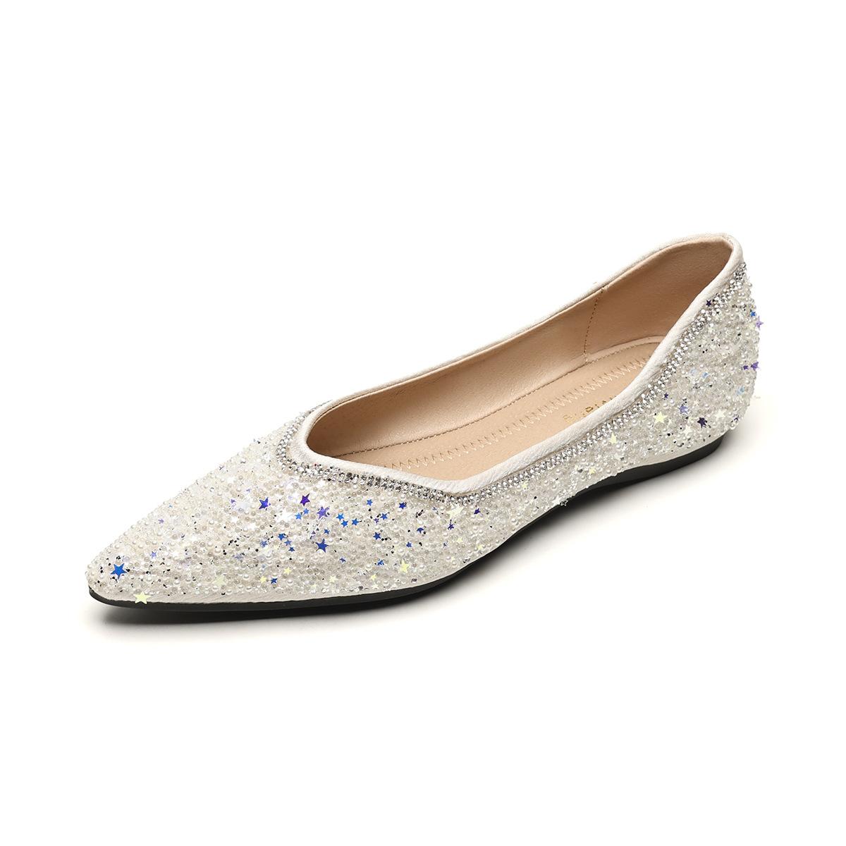 

Weiwei girl 5933-12 остроносые одинарные туфли женские на плоской подошве с одной педалью со стразами шапочки туфли в стиле феи 35