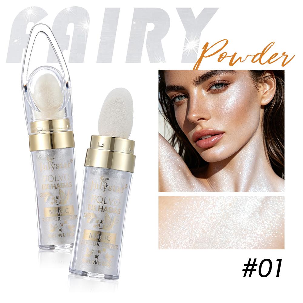 JULYSTAR Polvere da Picchiettare Illuminante, Spugnetta con Polvere Scintillante Magica per Viso Corpo, Illuminante per Trucco da Palcoscenico per Occhi Labbra Clavicola