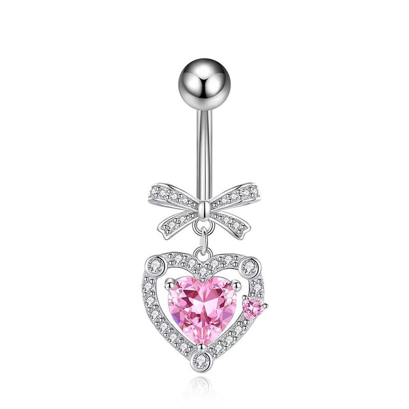 Pink Zircon Belly Button Rings Stainless Steel Heart Butterfly Navel Piercing Barbell For Women Beach Belly Ring Body Jewelry
