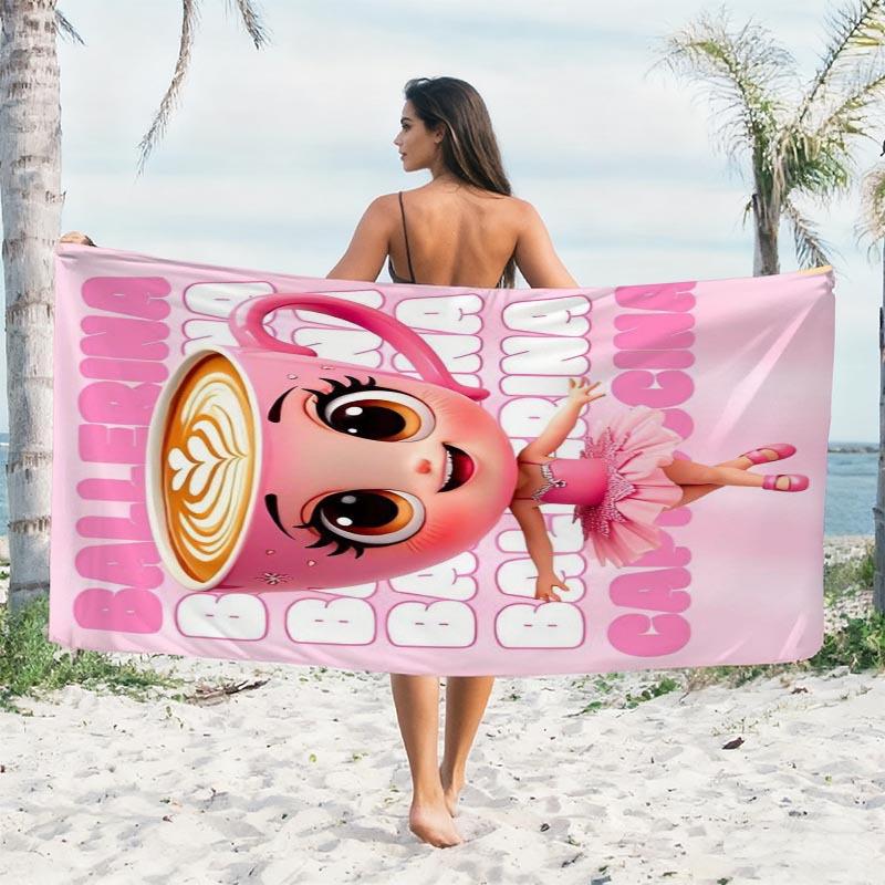 Tazza da Caffè Ballerina Kawaii Asciugamano da Spiaggia in Microfibra Rosa Asciugatura Rapida Morbido Assorbente Asciugamano da Bagno per Bambini Ragazze Estate Piscina