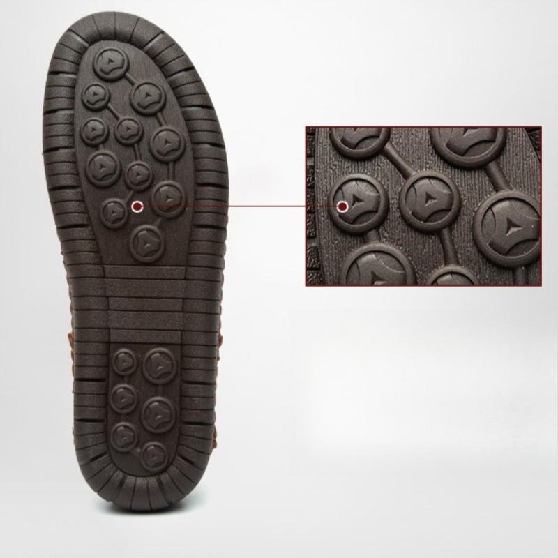 Men's Slip-on Casual Leather Shoes Hand-stitched Plus Size 36-50 Loafers Non-slip Soft Sole Flats for Walking Driving