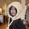Big Red Balaclava Hat Women's Strappy Knitted Winter Thickened Warm Woolen Hat