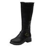 Large size hot-selling autumn and winter new boots European and American belt buckle side zipper square heel flat-bottomed tall knight boots