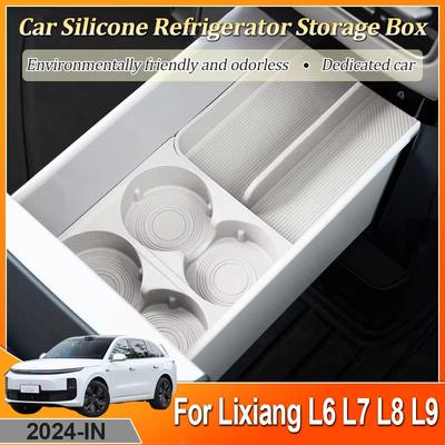 Car Silicone Refrigerator Storage Box For Lixiang Ideal L6 L7 L8 L9 2024 Non-slip Tray Storage Fixed Silicone Pad Auto Interior