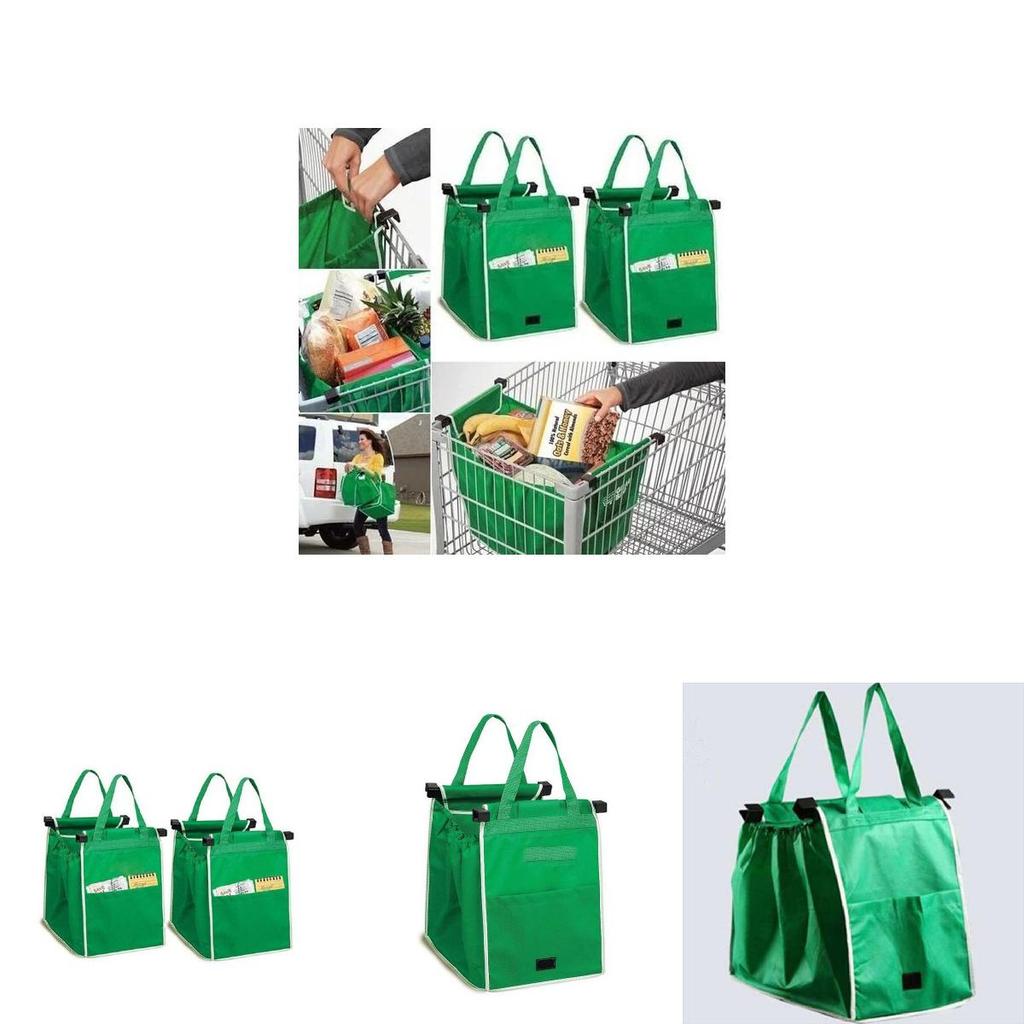 Reusable Green Non-woven Fabric Foldable Supermarket Trolley Bag Convenient Shopping Cart Bag