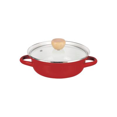 Pearl Metal Tabletop 18cm Enamel Enamel with Glass IH For 1 Red Glace Pot, Pot, Two-Handed Pot, Lid, Compatible, Person, HB-6487