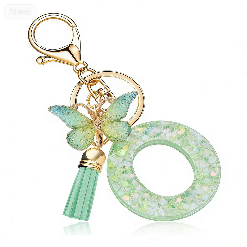 26-Letter Keychain Creative Green Butterfly Resin Epoxy Pendant Classic Retro Durable Key Ring Lovely Gift For Besties And Friends