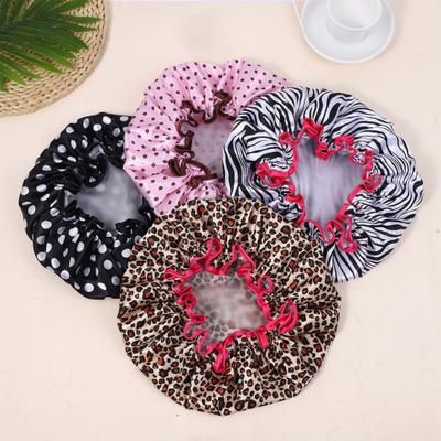 Cuffia da Doccia Stampa Leopardo Zebra Pois Doppia Protezione Impermeabile Cappello per Capelli con Elastico Cuffia da Doccia per Trucco