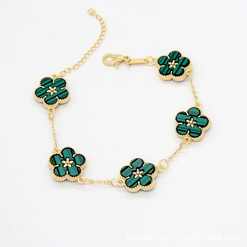 New Design Sweet Five Leaves Flower Bracelets For Women Charm Double Sided Flowers Metal Bracelet Wedding Party Jewelry Gifts