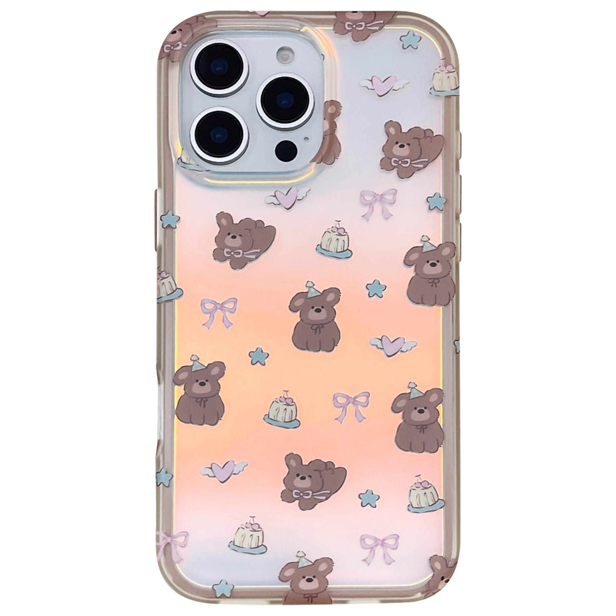 

For iPhone 16 Pro Max Case IMD Laser Bear Design TPU Shockproof Phone Cover A