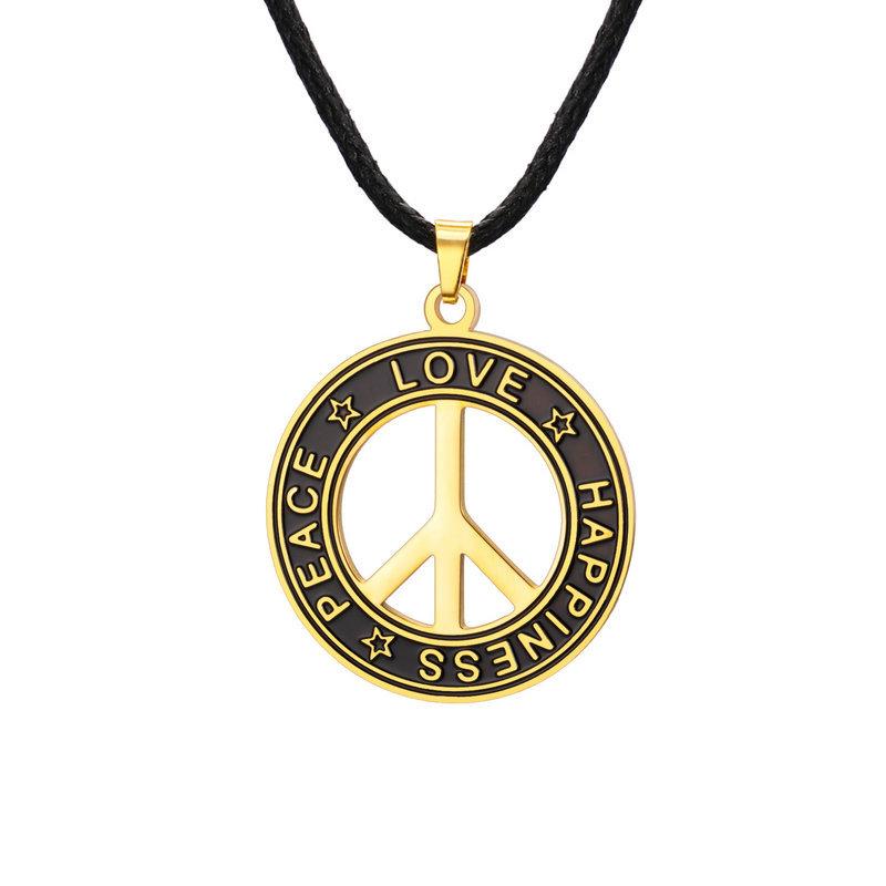Vintage Distressed Peace Sign Pendant Necklace For Men Trendy Street Titanium Steel Clavicle Chain Jewelry Accessory