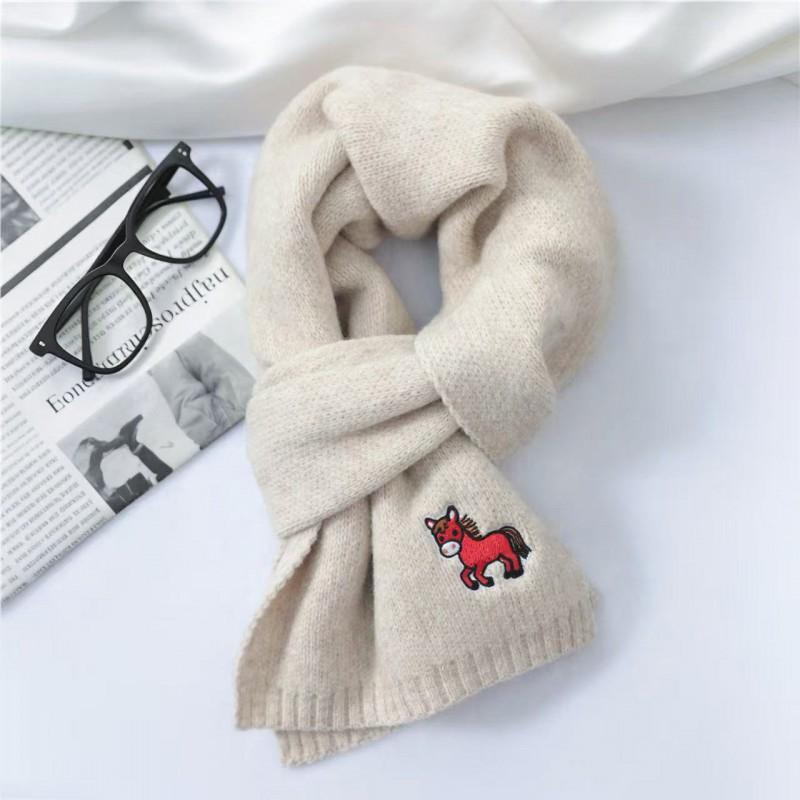 Womens Winter Acrylic Knit Scarf With Horse Embroidery Red Warm Wrap Gift Party Office