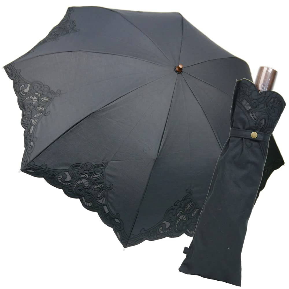 

Новый японский складной женский зонт от солнца и дождя с УФ-защитой и кружевом, зонтик, двухсекционный, на каждый день, защита, (черный) чёрный
