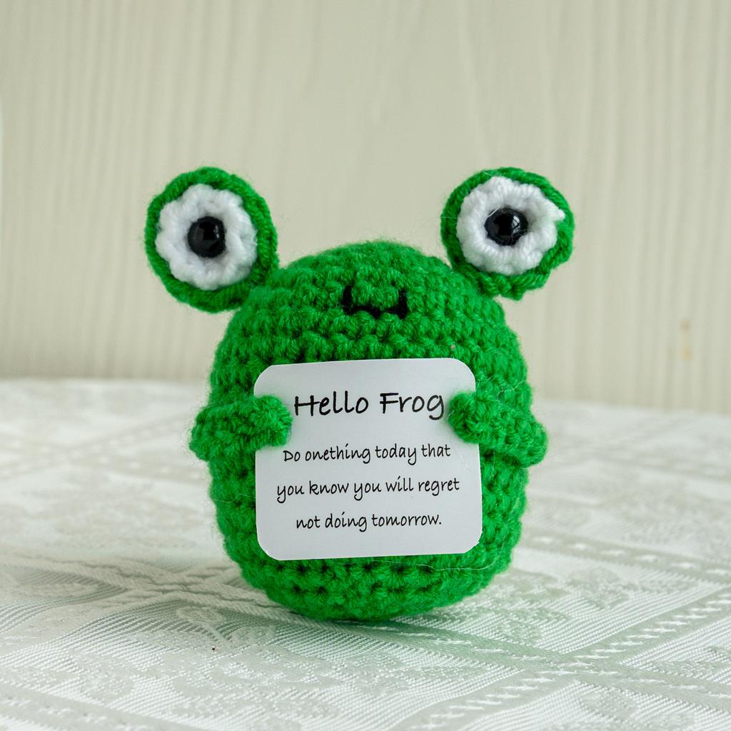 Funny Crochet Emotional Support Cat Doll With Card Desktop Ornament Handmade Knitted Cat Dolls Christmas Gifts Home Decoration